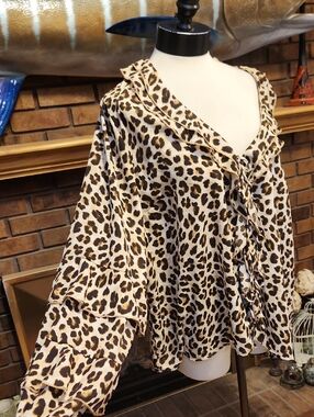 Torrid Leopard Print Ruffle Tie-Front Lightweight Cardigan Or Blouse Plus Size